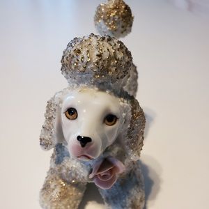 Vintage Porcelain Spaghetti Poodle white and gold